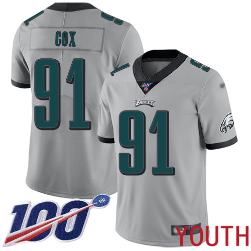 Youth Philadelphia Eagles #91 Fletcher Cox Limited Silver Inverted Legend NFL Jersey 100th Season Football
